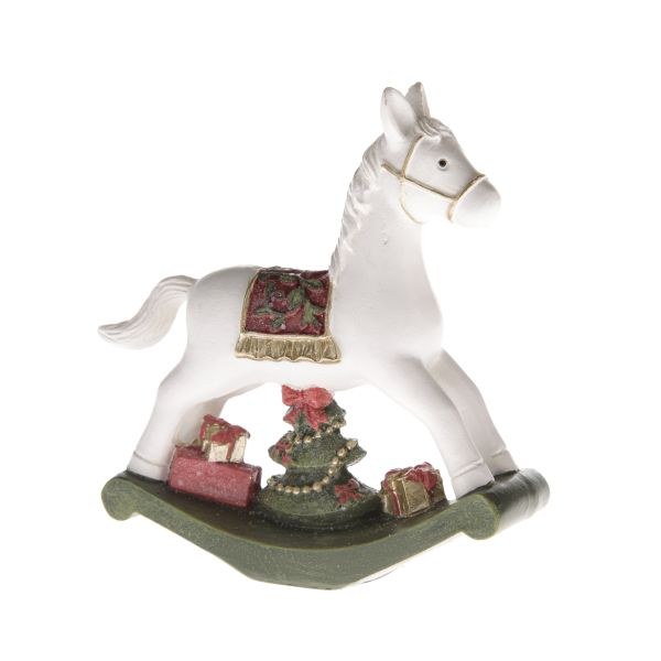 Houpací koník bílo/zelený 11cm, polyresin Houpací koník bílo/zelený 11cm, polyresin - Domácnost a úklid Zima + Vánoce