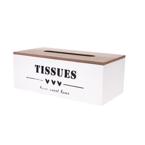 Krabička na kapesníky TISSUES bílá, dřevo - Domácnost a úklid bytové dekorace, textilní doplňky