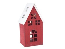 Domek LED 21cm červený dřevo
