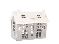 Domek 2xLED svíčka 18,8x14,5x11cm šedý dřevo