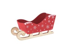 Saně 23,5x11,5cm červené textil/dřevo