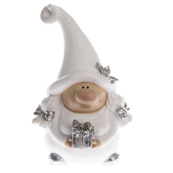 Skřítek holčička 13,5cm bílo/stříbrný polyresin Skřítek holčička 13,5cm bílo/stříbrný polyresin - Domácnost a úklid Zima + Vánoce