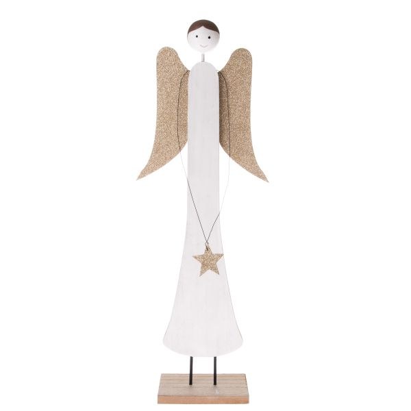 Anděl s hvězdou 38cm bílo/zlatý,dřevo - Domácnost a úklid bytové dekorace,textilní doplňky