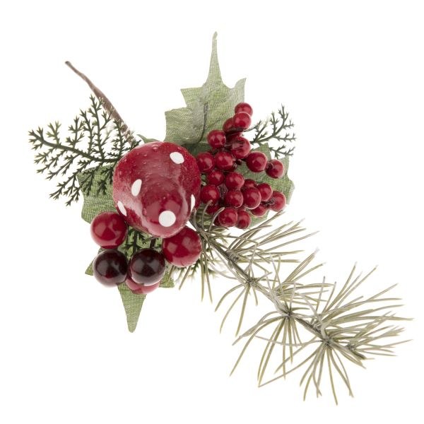Větvička zimní 25cm bobule+mochomůrka Větvička zimní 25cm bobule+mochomůrka - Domácnost a úklid Zima + Vánoce