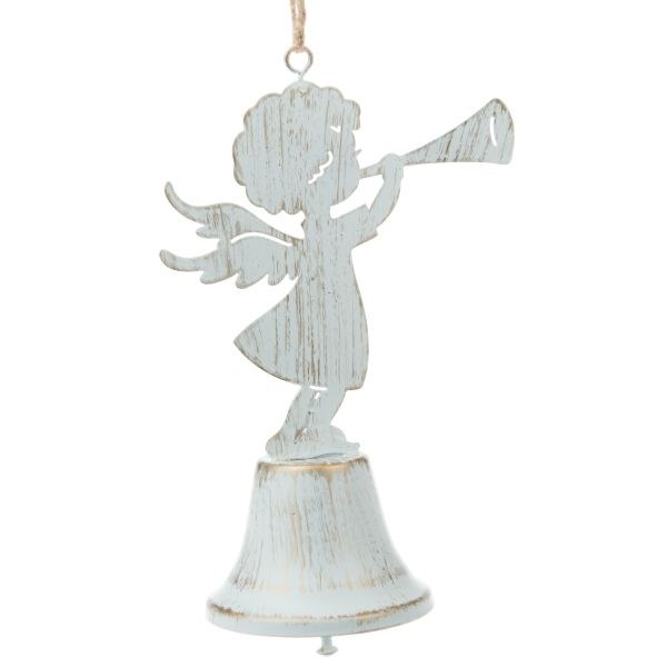 Zvonek s Andělem 16cm bílý,kov - Domácnost a úklid Vánoce