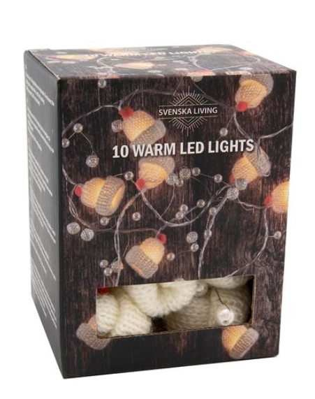 Řetěz 10LED Čepička/Korálek červeno-bílý - Domácnost a úklid Zima + Vánoce