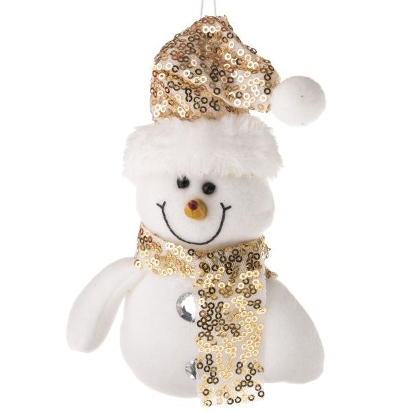 Sněhulák závěsný 12cm zlatý textilní Sněhulák závěsný 12cm zlatý textilní - Domácnost a úklid Zima + Vánoce