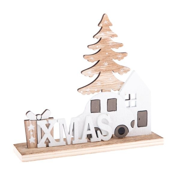 Nápis XMAS 15x14cm natur/bílý dřevo Nápis XMAS 15x14cm natur/bílý dřevo - Domácnost a úklid Zima + Vánoce