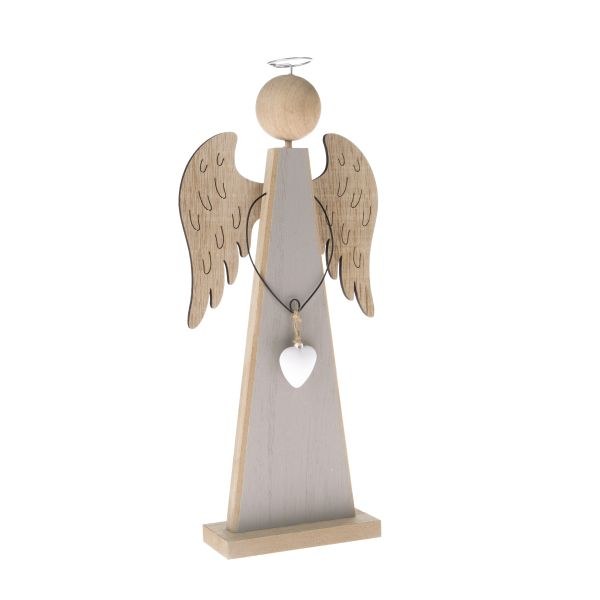 Anděl se srdcem 33cm šedý,dřevo - Domácnost a úklid bytové dekorace,textilní doplňky