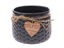 Květináč se srdíčkem 9,5x12,5cm tm.šedý, keramika