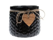 Květináč se srdíčkem 14x12,5cm černý, keramika