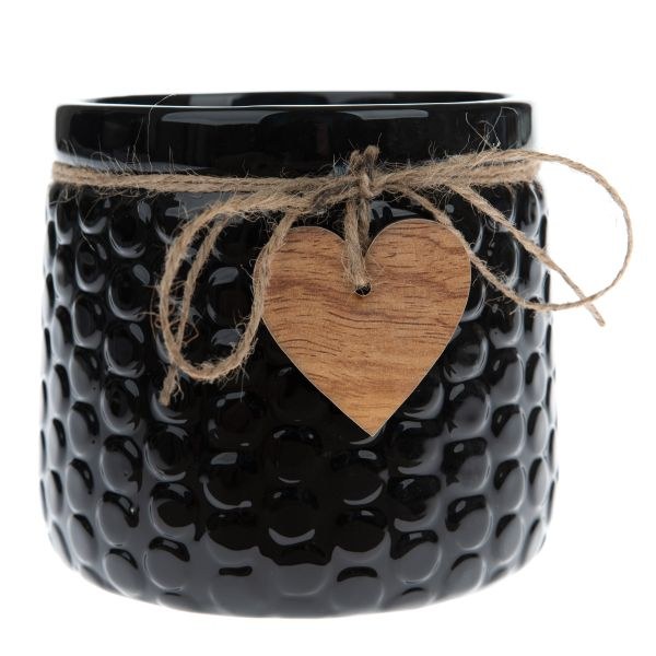 Květináč se srdíčkem 14x12,5cm černý, keramika Květináč se srdíčkem 14x12,5cm černý, keramika - Domácnost a úklid bytové dekorace, textilní doplňky