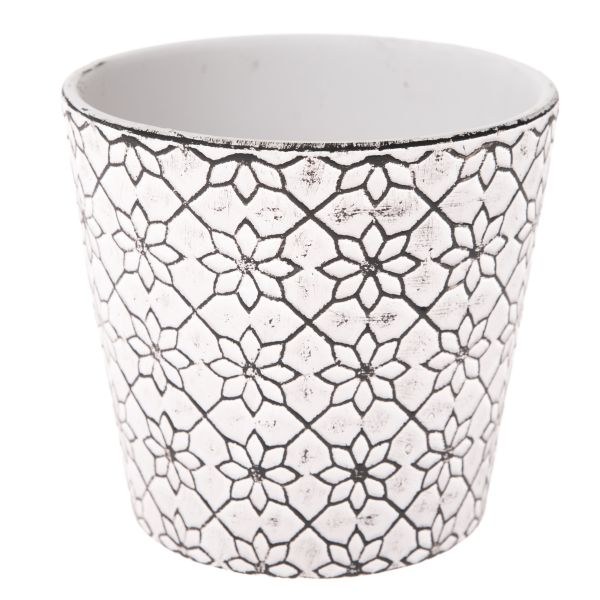 Obal na květináč 12x11cm černý dekor, keramika Obal na květináč 12x11cm černý dekor, keramika - Domácnost a úklid bytové dekorace, textilní doplňky
