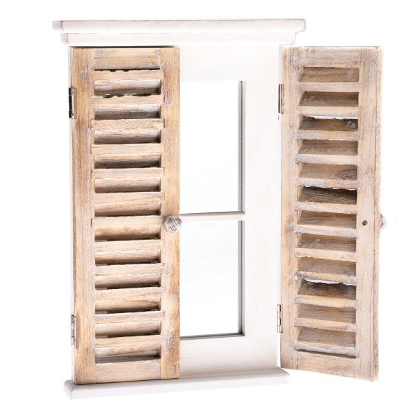 Zrcadlo s okenicemi 31x46cm bílo/natur,dřevo - Domácnost a úklid drobný nábytek