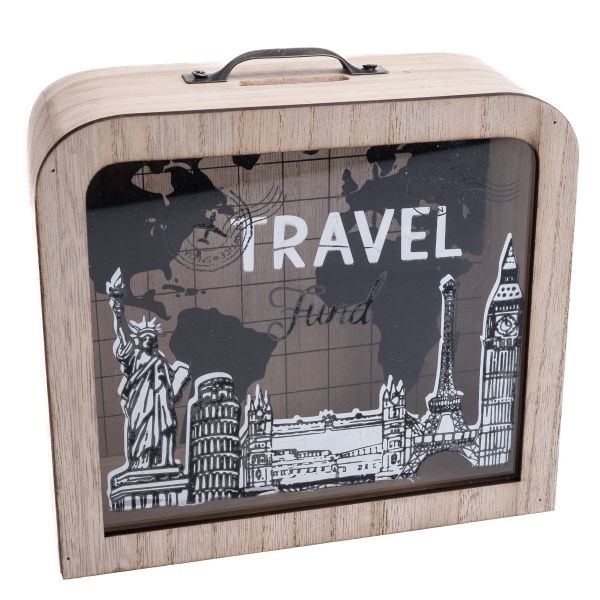 Pokladnička TRAVEL 18x16x7cm dřevo/sklo Pokladnička TRAVEL 18x16x7cm dřevo/sklo - Domácnost a úklid bytové dekorace, textilní doplňky