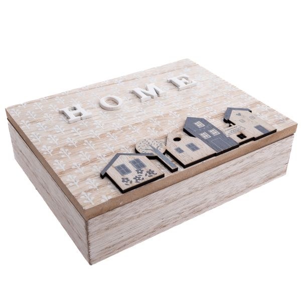 Krabička HOME Domečky 18,5x14,5x5cm dřevo - Domácnost a úklid bytové dekorace, textilní doplňky