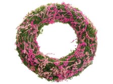 Věnec 30cm suš.květy růžové mech