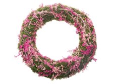 Věnec 25cm suš.květy růžové mech