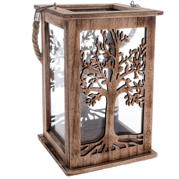Lucerna se stromem 16x25cm natur, dřevo/sklo Lucerna se stromem 16x25cm natur, dřevo/sklo - Domácnost a úklid bytové dekorace, textilní doplňky