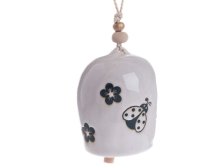 Zvonek s květy 7,2cm bílý keramika