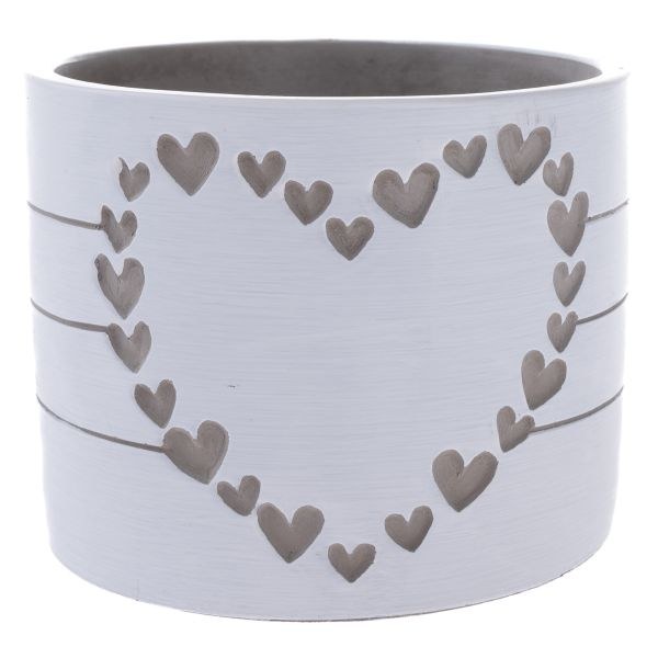 Obal na květináč se Srdcem 12,2x9,5cm bílý, beton - Domácnost a úklid bytové dekorace, textilní doplňky