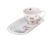 Šálek 445ml+podnos Jarní kěty,porcelán