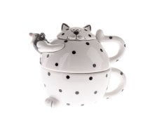 Konvička+šálek Kočka s puntíky,keramika