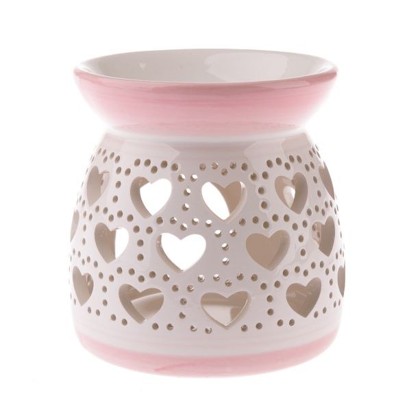 Aromalampa se srdíčky 11,4x10,8cm bílo/růžová porcelán - Domácnost a úklid bytové dekorace, textilní doplňky