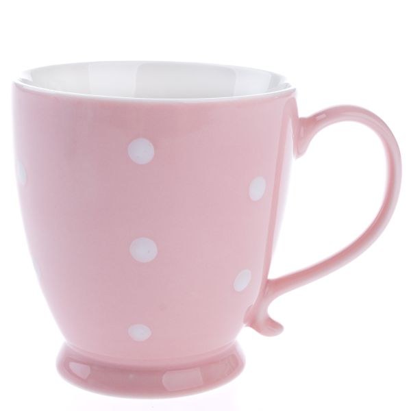 Hrnek 400ml s puntíky růžový porcelán - Kuchyně stolování