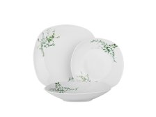 Sada talířů 18ks zelený dekor porcelán