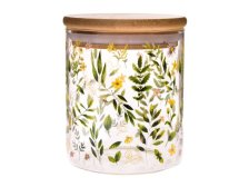 Dóza+víko 440ml/8,5x9,8cm Luční květy sklo/bambus