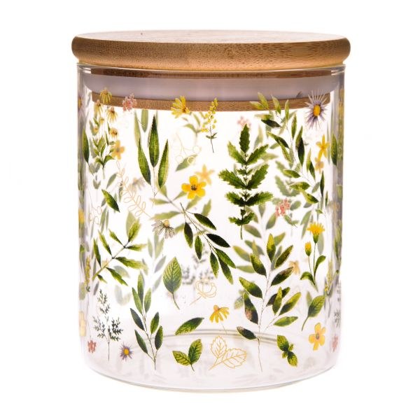 Dóza+víko 440ml/8,5x9,8cm Luční květy sklo/bambus Dóza+víko 440ml/8,5x9,8cm Luční květy sklo/bambus - Kuchyně skladování a zavařování potravin a nápojů