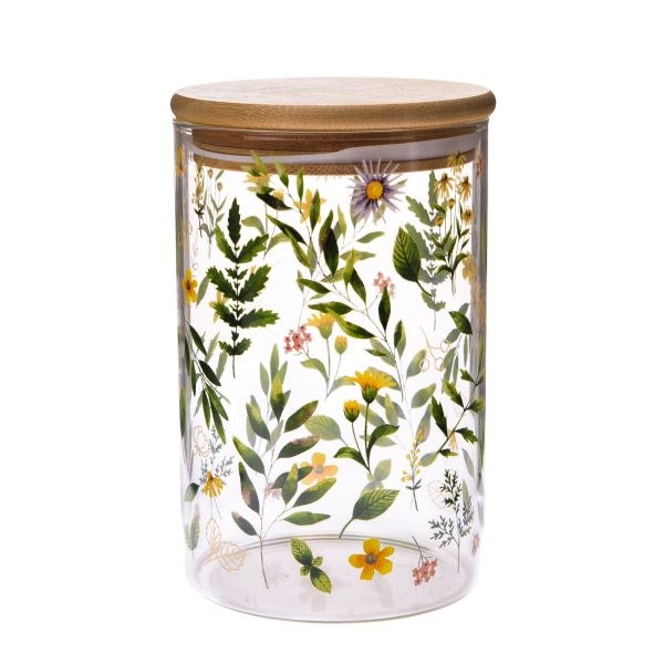 Dóza+víko 840ml/14x9,5cm Luční květy sklo/bambus Dóza+víko 840ml/14x9,5cm Luční květy sklo/bambus - Kuchyně skladování a zavařování potravin a nápojů