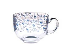 Hrnek 500ml Modré lístky sklo