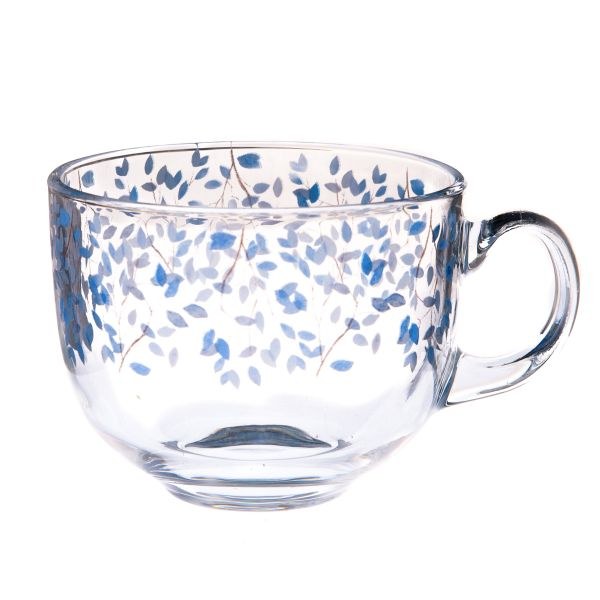 Hrnek 500ml Modré lístky sklo Hrnek 500ml Modré lístky sklo - Kuchyně stolování