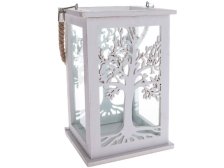 Lucerna se Stromem 16x25cm bílá,dřevo/sklo