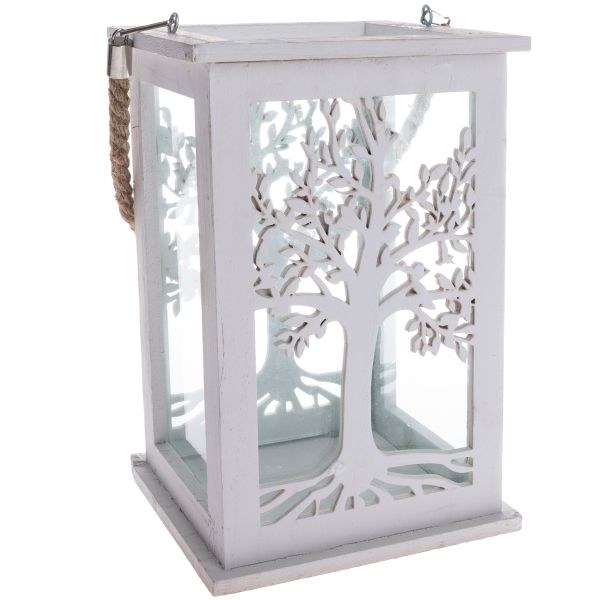 Lucerna se Stromem 16x25cm bílá,dřevo/sklo - Domácnost a úklid bytové dekorace, textilní doplňky