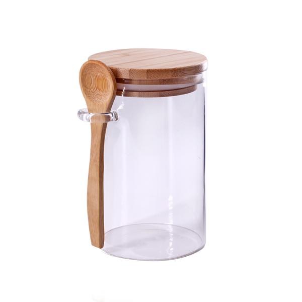Dóza 500ml s víčkem+lžička bambus/borosilik. sklo Dóza 500ml s víčkem+lžička bambus/borosilik. sklo - Kuchyně skladování a zavařování potravin a nápojů