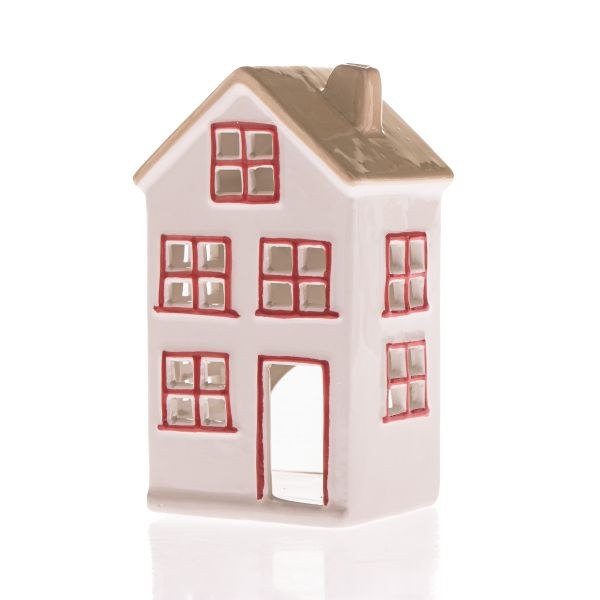 Svícen Domek 15x9cm červená okna, keramika - Domácnost a úklid bytové dekorace, textilní doplňky