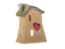 Svícen Domek se srdíčkem zelená střecha, keramika