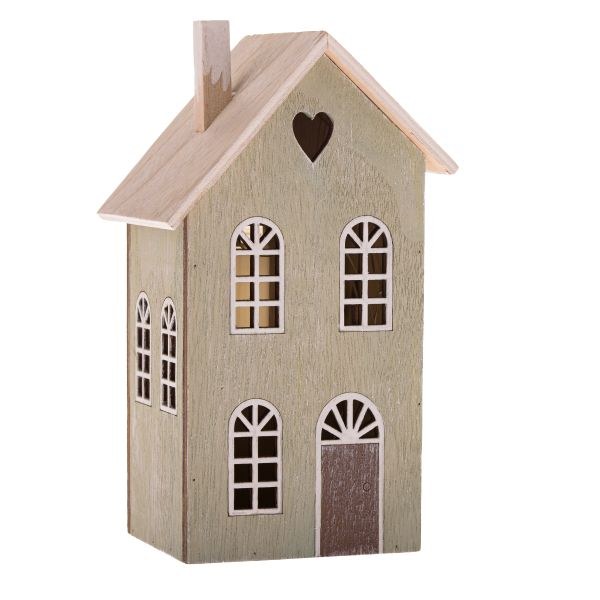 Domek LED 12x20cm sv.zelený, dřevo Domek LED 12x20cm sv.zelený, dřevo - Domácnost a úklid Zima + Vánoce