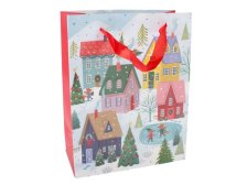 Taška dárková Zimní vesnice 18x23cm
