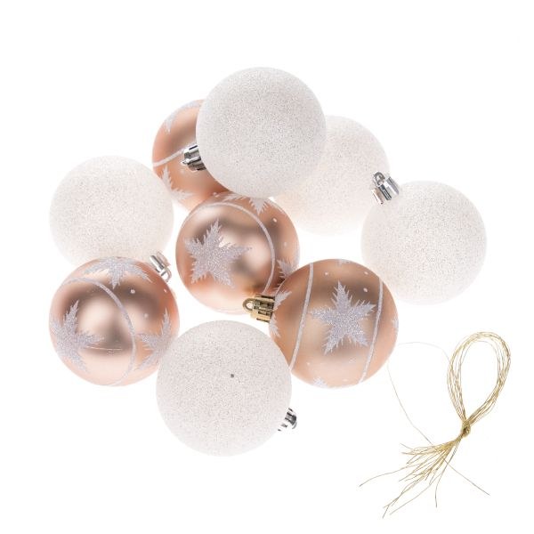 Sada kouliček 8cm lososová/bílá plast Sada kouliček 8cm lososová/bílá plast - Domácnost a úklid Zima + Vánoce