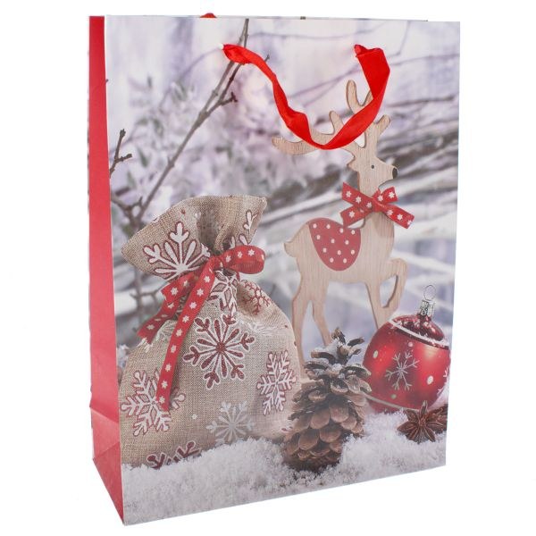 Taška dárková Vánoční sob 33x25,5cm - Domácnost a úklid Zima + Vánoce
