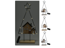 Strom s domečkem 10LED 39cm mix tvarů, kov/dřevo