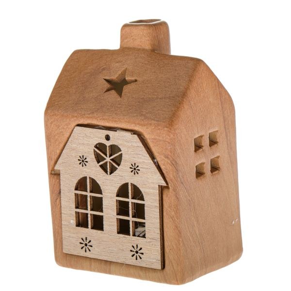 Domek LED 7,8x12cm keramika/dřevo Domek LED 7,8x12cm keramika/dřevo - Domácnost a úklid bytové dekorace, textilní doplňky