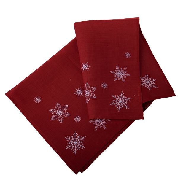 Ubrus 85x85cm červený/bílé vločky, textil