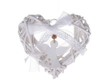 Srdce 15cm s andělem bílé, proutí