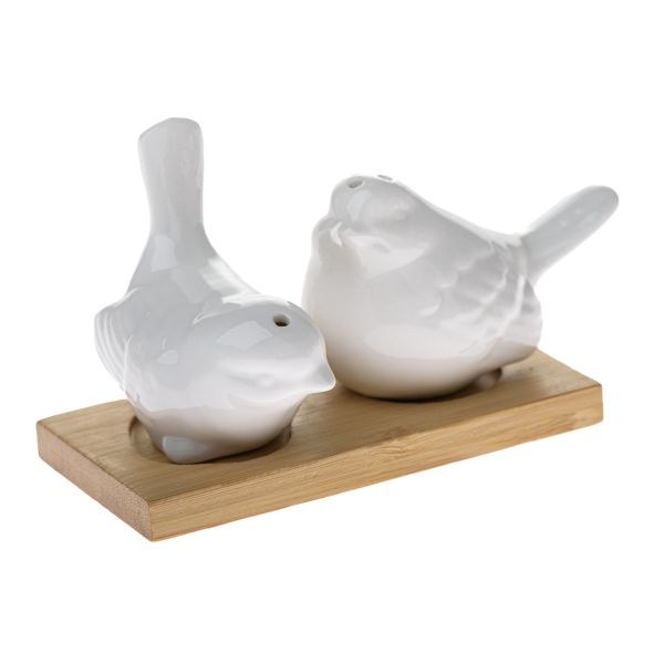 Slánka+pepřenka Ptáčci, porcelán/bambus