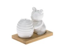 Slánka+pepřenka Medvídek, porcelán/bambus